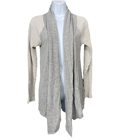 Lucky Lotus Open Front Waffle-Knit Drape Cardigan Gray Longline Women’s XS M - Picture 1 of 15
